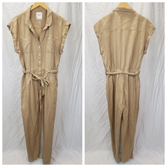 Abercrombie & Fitch Pants - Abercrombie & Fitch Belted Utility Tan Jumpsuit Size Large Tall